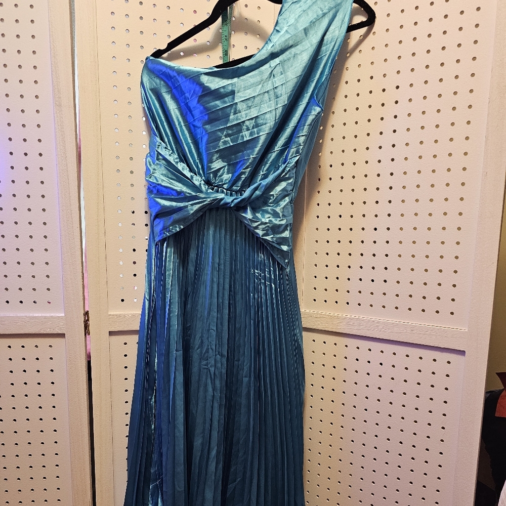 Ladies one shoulder pleated dress.